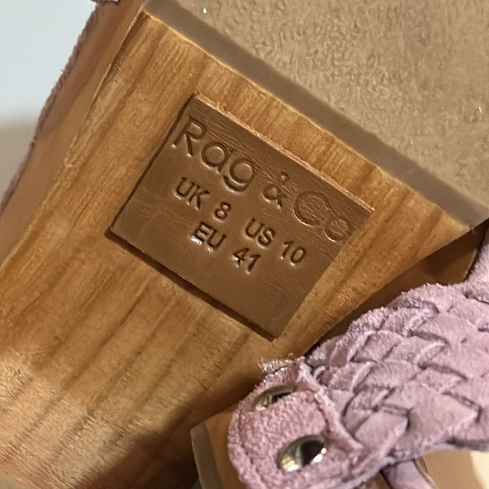 Rag & Co APRIL Light Pink Wooden Clogs In Suede Weave. Size 10 - Picture 8 of 11